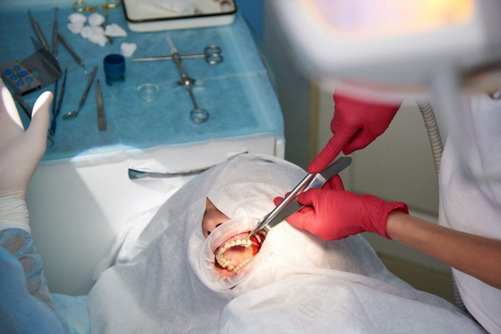 Dental procedure in progress with patient